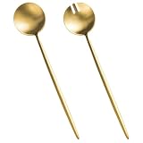 Edelstahl Salatgabel und Kuchenlöffel, Gold, Wiederverwendbar, Leicht