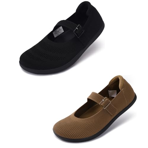 WHITIN Women's Barefoot Mary Jane Shoes Size 10.5， Black and Brown