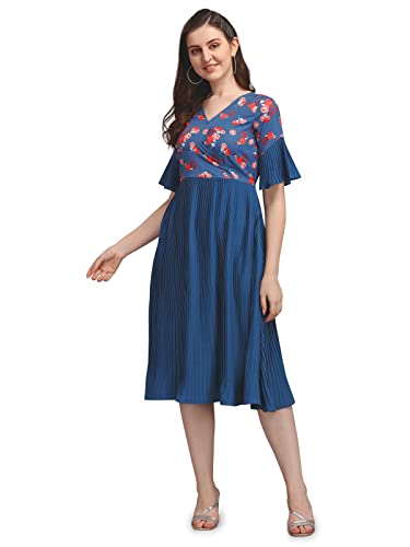 Image of SIRIL Women's Fit And Flare - Digital Print Half Sleeve Mini Crepe Dress