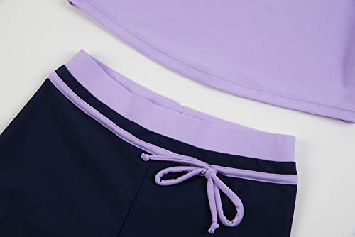 Kabety Little Girls Summer Two Piece Boyshort Fashion Tankini Swimsuit (Purple, 12-13=4Xl) #TOP5