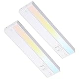 TORCHSTAR LED Under Cabinet Lighting 5CCT, 12 Inch 8W 600LM, Hardwired & Plug-in, 5 Color Selectable CRI90 120V ETL T24 Listed Dimmable Under Counter Lights for Kitchen, White Aluminum Housing, 2 Pack