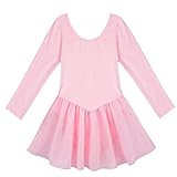 IEFIEL Vestido de Ballet Clásico Niñas Maillot Danza Gimnasia Leotardo Gimnasia Ritmica con Falda Corta Vestido Manga Larga de Patinaje Artistico Rosa A 5-6 años