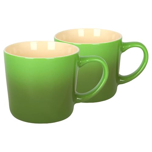 Argon Tableware 330ml New Bone China Ombre Mugs - Green - 2X Colourful Glazed Fine Ceramic Stoneware Pottery Coffee Tea Cup Set | Microwave & Dishwasher Safe