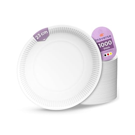 Inoverse 1000 platos de papel blanco, redondos, 23 cm, ecológicos, desechables, de cartón, vajilla, vajilla para fiesta, vajilla desechable