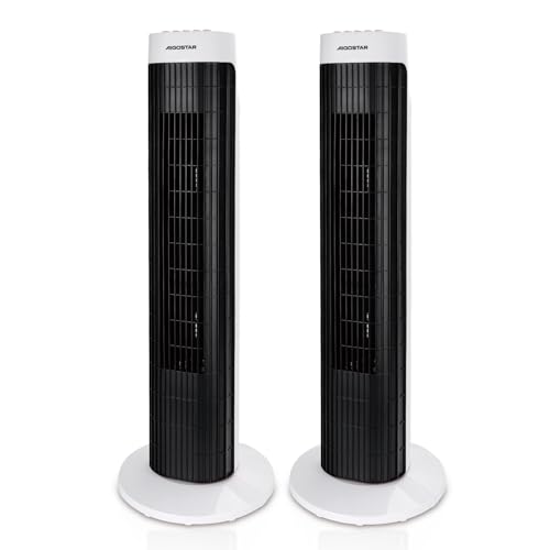 Aigostar Ben - Ventilador de Torre, 3 Velocidades, Oscilación de 85º, Silencioso, Temporizador 120 min, Diseño Compacto, Fácil Instalación, 76 cm de Alto. Ventilador de Pie Portátil 45W. 2 Piezas