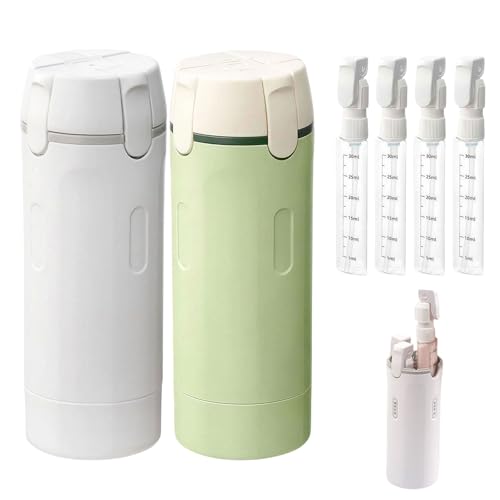 4 in 1 Travel Dispenser Bottles 2026 New Refillable Travel Toiletries Bottle Set Leak Proof Portable Size Containers for Shampoo Lotion Conditioner Cream (White+Green)