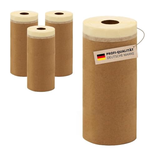 4x Malerkrepp Papier-Masker 300mm x 25m Papier-Abdeckfolie mit Selbstklebestreifen (4x 300mm x 25m)