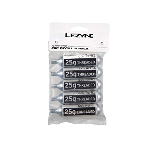 Lezyne Threaded CO2 Cartridge for Quick and Easy Road & Mountain Bike Tire Inflation - 25g (5-Pack)