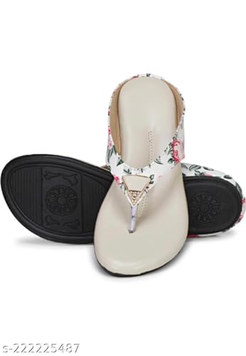 Image of KM Footwear Women and Girls Fashion Flats Sandals Fashion Casual Stylish Decent Trendy Flower Printed Sandals Slippers Footwear Chappal