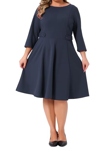 Agnes Orinda Women's Plus Size Office Dress 3/4 Sleeve 50s 60s Vintage Cocktail Dress Wear to Work Dresses
