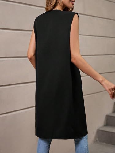 MakeMeChic Colete feminino sem mangas aberto na frente, sólido, trabalho, escritório, blazer, Preto,