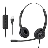 Xintronics Wired Headphones with Mic, USB Headset with Microphone for PC Stereo Computer Headphones for Laptop PC Mac Zoom Teams Call Center Home Office