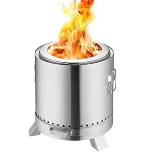 Edelstahl Feuerschale-Outdoor-Kamin mit Standfuß, ⌀ 38cm, Höhe 40.7cm, raucharm-Tragbare Feuerstelle für Terrasse, Garten – Feuertonne, Holzofen, Feuerkorb