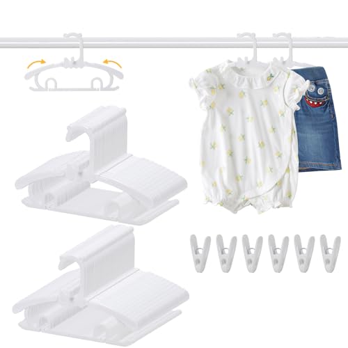 Image of 80 Pack Baby Clothes Hangers with 32 Clips, 11-15 inch Adjustable Kid Hanger, Multifunctional Children Hanger for Girl Boy Toddler Kids Child(White)
