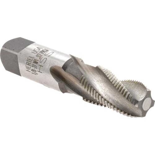 Hertel High Speed Steel Spiral Flute Pipe Tap, 1/8-27 NPT, 15° Helix, 4 Flutes, Bright Finish, 7/16