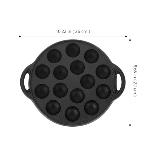 Cabilock Small 15-Hole Cast Iron Pancake Pan, Round Non-Stick Takoyaki Maker, Black Finish Plate Mold for Poffertje Corn Muffin Biscuit Snail by Cabilock - Image 2