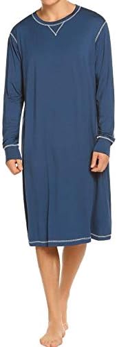 Ekouaer Sleepwear Mens Sleepshrits Comfy Big&Tall Long Nightshirts for Sleeping,Blue,L