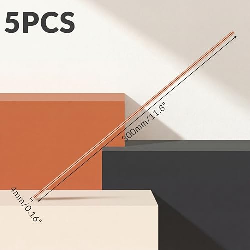 Image of Therwen 5 Pcs Pure Copper Round Rod 11.8 Inch Length Bare Metal Solid Copper Rod Lathe Bar Stock for Crafts (0.16 Inch / 4 mm in Diameter)