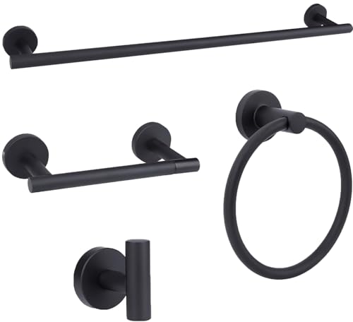 Matte Black Bathroom Hardware Accessories Set 4 Pieces,Towel Bar Set