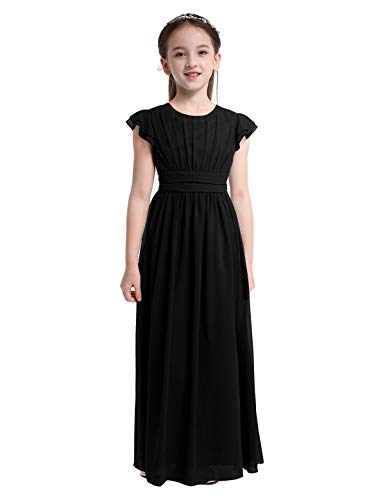 Mufeng Girls Flutter Sleeves Chiffon Bridesmaid Dress Princess Wedding Party Long Flower Girl Dresses Prom Gown