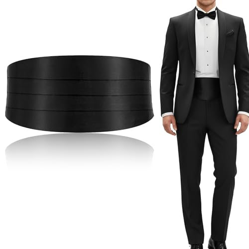 YBEATY Men's Solid Color Cummerbund Formal Satin Adjustable Cummerbund Black Tuxedo Cumberbund Adjustable Satin Black Cumberbund for Formal Events Proms Wedding Special Occassions