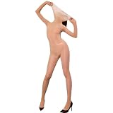 LESOYA Women's Nylon Sheer 8D Oil Shiny Bodystocking High Collar Long Sleeve Bodysuit Glossy Seamless Catsuit