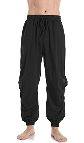 Paceiadta Mens Cotton Linen Drawstring Pants Elastic Waist Casual Jogger Yoga Pants  thumb #1