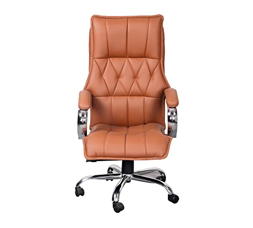 Image of High Back PU Leatherette Director Chair | Executive & Manager Chair | Chrome Base Revolving Chair | Adjustable Height & Arm Rest | Ergonomic & Comfortable | Brown
