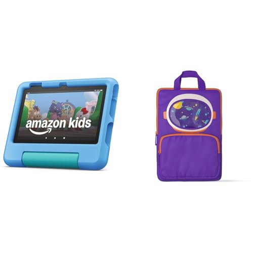 Amazon Fire 7 Kids Tablet Sleeve Bundle — Amazon Fire 7 Kids tablet, 16GB, Blue & Spaceman Carrying Case