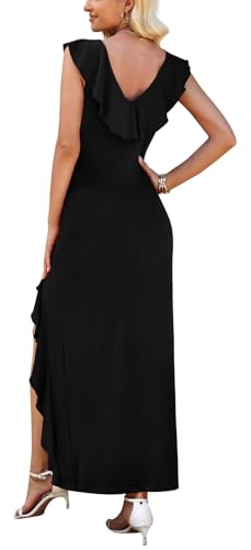 WEACZZY Women V Neck Backless Sleeveless Sexy Slimming Long Dresses Semi Formal Date Night Maxi Dress,Black,XL — view 5