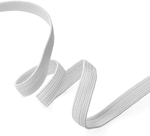 Joyce Trim 1/4" (6mm) Premium Quality Elastic Stretch Flat Band Trim, Mask Band Trim by 5-Yards, Made in Korea, SP-2715 (White)