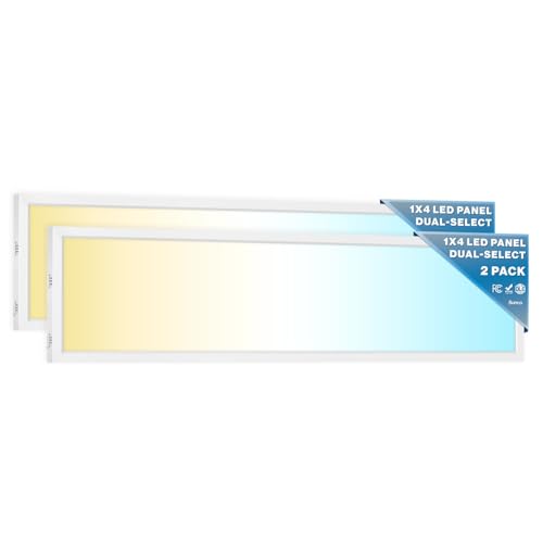 Sunco 1x4 LED Flat Panel Light Fixture 50W Selectable Brightness 3750/5000/5700LM Selectable Color Temperature 3500K/4000K/5000K 0-10V Dimming, Surface Mount, Drop Ceiling Office Lights ETL 2 Pack