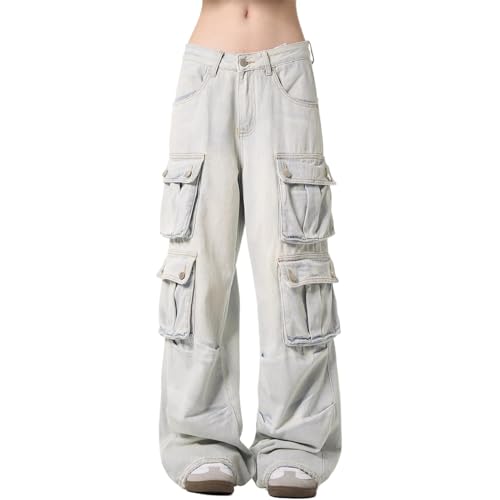 GUOYUXIAO Men's Jeans American-Style Workwear Denim Pants Loose-Fit Multiple Pockets Trouser for Men