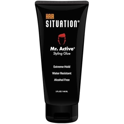 Hair Situation Mr. Active Hair Gel Styling Glue for Extremely Strong Maximum Hold with a Powerful Anti-Humidity Anti Frizz Shield, Alcohol-Free and a Non-Flaking Formula, For All Hair Types 5 Fl Oz Cover