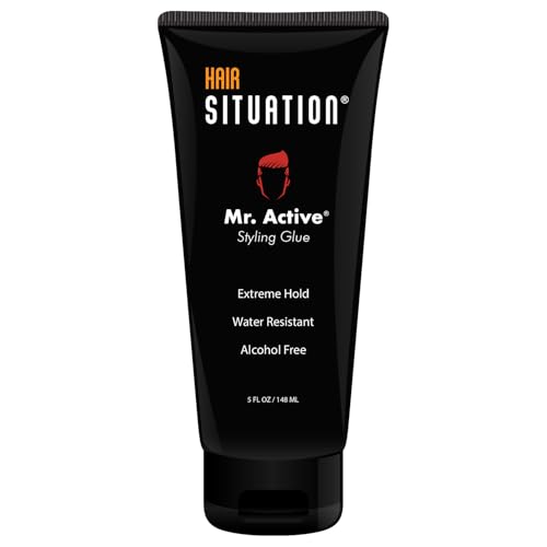 Hair Situation Mr. Active Hair Styling Glue – Strong Hold Hair Gel for Men, Maximum Grip, Anti-Frizz, Humidity Shield, Non-Flaking, Alcohol-Free, Adds Volume & Texture for All Hair Types – 5 oz