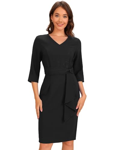 Allegra K Work Office Casual Dresses for Women's Half Sleeve Work Midi Dress