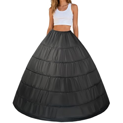Kryozent 6 Hoop Skirt for Adult Women Crinoline Petticoat Underskirt - Puffy Support for Wedding Dress, Quinceañera, Victorian & Renaissance Costumes Black
