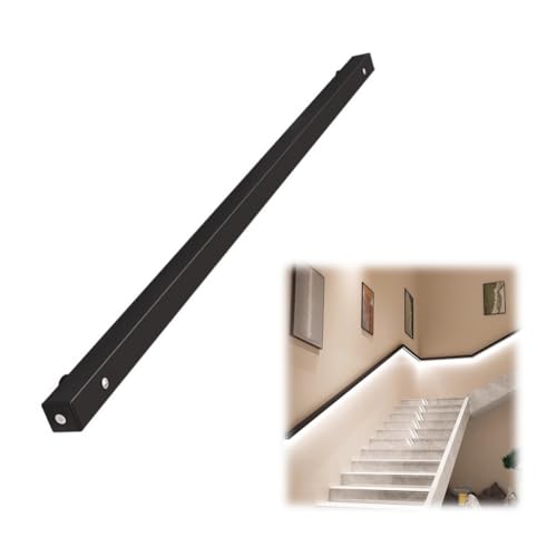 Zfmnoyev Aluminum Handrail with LED Lighted, Wall Mounted Staircase Handrail, Square Pipe Stair Handrail Railing, Modern Stair Handrail Grab Bar Kit, Easy to Install(100 cm)