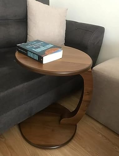 Image of CROWN ART SHOPPEE Stylish Coffee Tables Made of Wood with a Stunning Walnut Appearance, Little Side Tables in The Shape of a C, and Round Tables-Brown