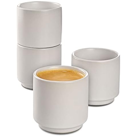 Cosumy Espressotassen Weiß Keramik 8er Set - Stapelbares Design - Spülmaschinenfest Cover
