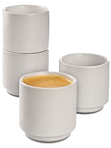 Cosumy Espressotassen Weiß Keramik 8er Set - Stapelbares Design - Spülmaschinenfest - Dickwandig 80ml