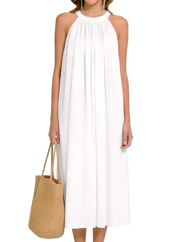 LATAHUO Women's Summer Maxi Halter Dresses 2026 Sleeveless Flowy Beach