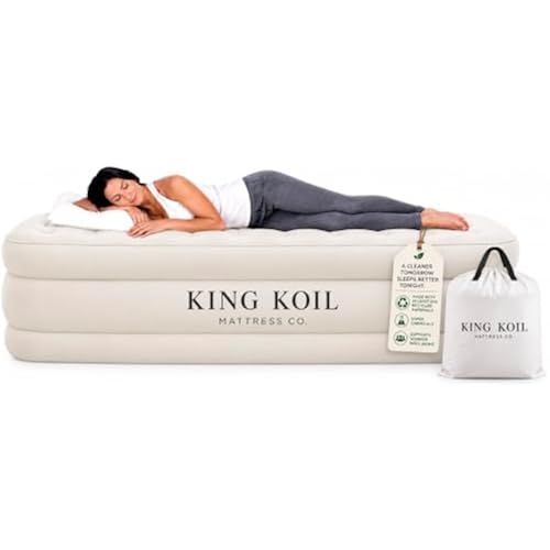 King Koil Air Mattress Twin with Built-in Pump, 20” Raised Airbed
