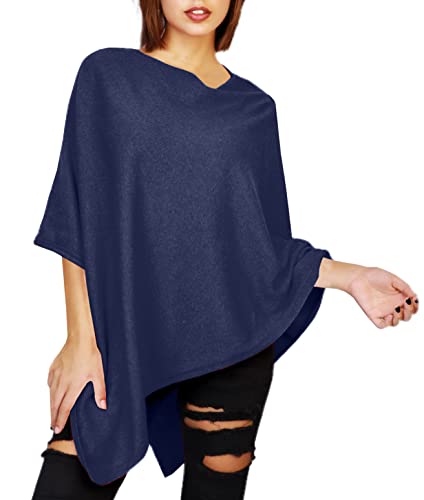 JOPHY & CO. Poncho Donna Misto Cashmere (M, Blu Scuro)