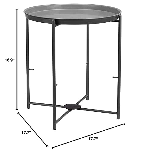 Amazon Basics Round Storage End Table, Side Table With Cloth Basket, Charcoal/Heather Gray, 17.7 X 17.7 X 18.9 In #TOP6
