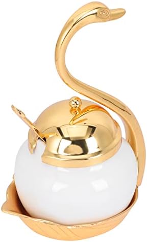 Hemoton 1 Set Condiment Pot Seasoning Container Spice Glass Jar Swan Rack with Serving Spoon Salt Sugar Bowl Pepper Storage Organizer