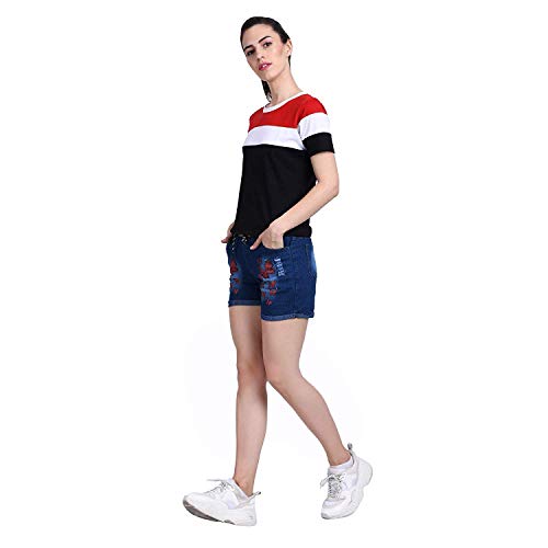 Image of Krystle Girl's Printed Regular Fit Denim Short (Dark Blue)