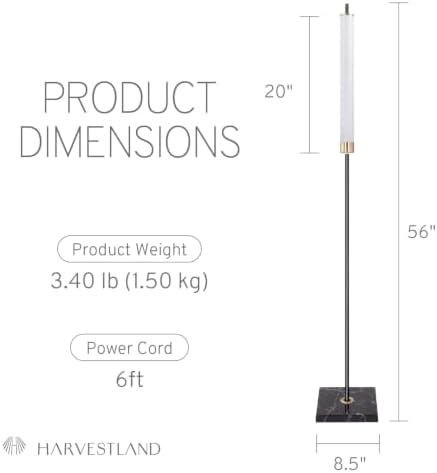 HarvestLand floor lamp, 56" LED standing light 16W 3000K Modern Marble Lamp with 50,000-Hour LED, Black & Brass standing lamp, minimalist lights for bedroom, living room lighting, Office Corner,1 Pack - 2