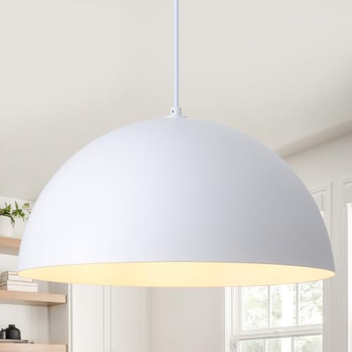 ASHUAQI 18 inch White Dome Pendant Light, Modern Farmhouse White Pendant Light, Large Pendant Lamp for Kitchen Island Dining Room Bedroom Hallway Foyer