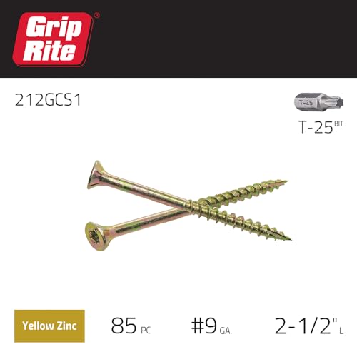 Image of Grip-Rite 114GCS1#9 x 2-1 /2 inch, T25 Star Drive Gold Construction Wood Screw, 1lb Box